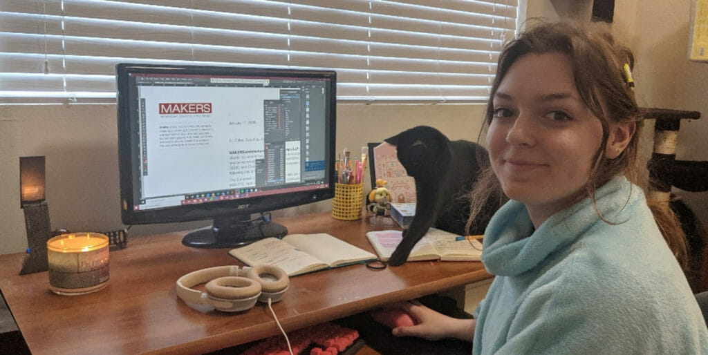 photo of MAKERS employee and a cat