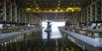 KINGS BAY, Ga. (Feb. 1, 2021) - The Ohio-class ballistic-missile submarine USS Tennessee (SSBN 734) enters the Trident Refit Facility, Kings Bay, Georgia, dry dock Feb. 1, 2021, for an extended refit period (ERP). Tennessee will be the last submarine in the dry dock before a $554 million dry dock refurbishment project begins later this summer. (U.S. Navy Photo by Elaine Rilatt)